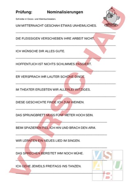 Arbeitsblatt Test Nominalisierungen Deutsch Grammatik