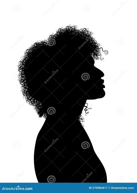 Curly Hair Black Woman Silhouette Female Side View Portrait Stock