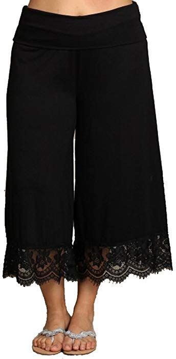 Women S Plus Size Cropped Capri Palazzo Pants Gaucho Fold Waist Lace