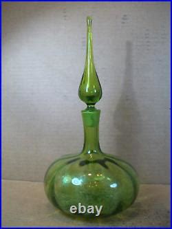 Vintage Blenko Olive Green Decanter With Matching Stopper By Wayne