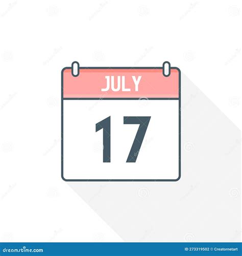 17th July Calendar Icon July 17 Calendar Date Month Icon Vector