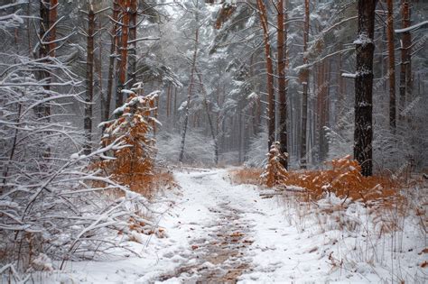 Premium Photo A Trail Through The Wintry Woodland Generative Ai