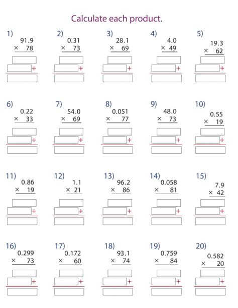 Multiplying Decimal Numbers By Whole Numbers Interactive Worksheet