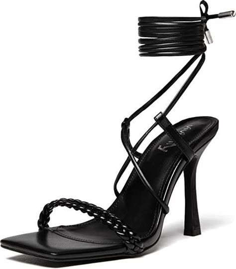 Vivianly Women S Braided Lace Up Heeled Sandals Square Open Toe Strappy Straps High Stiletto