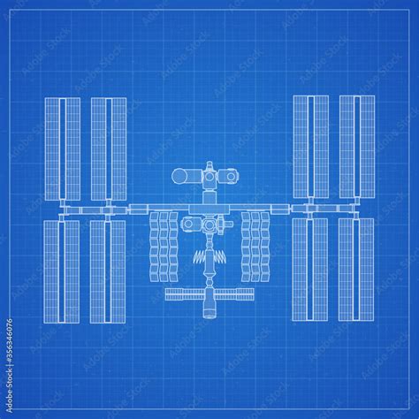 International Space Station plot on blueprint background. Vector ...