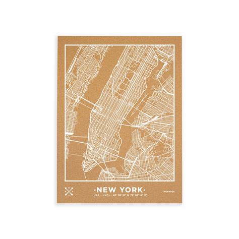 Mapa De Corcho Woody Map Natural Nueva York X Cm Blanco