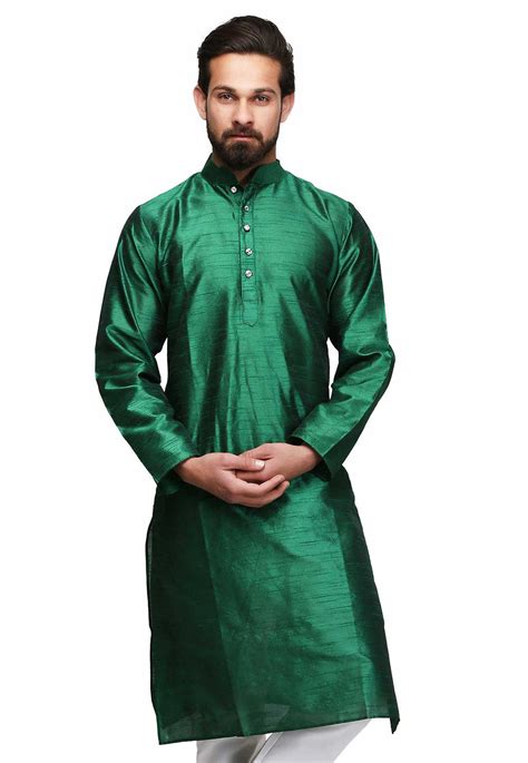 Buy Solid Color Raw Silk Kurta In Dark Green Online Mxh217 Utsav