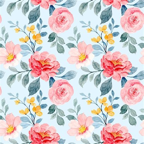 Premium Vector Red And Pink Flower Watercolor Seamless Pattern