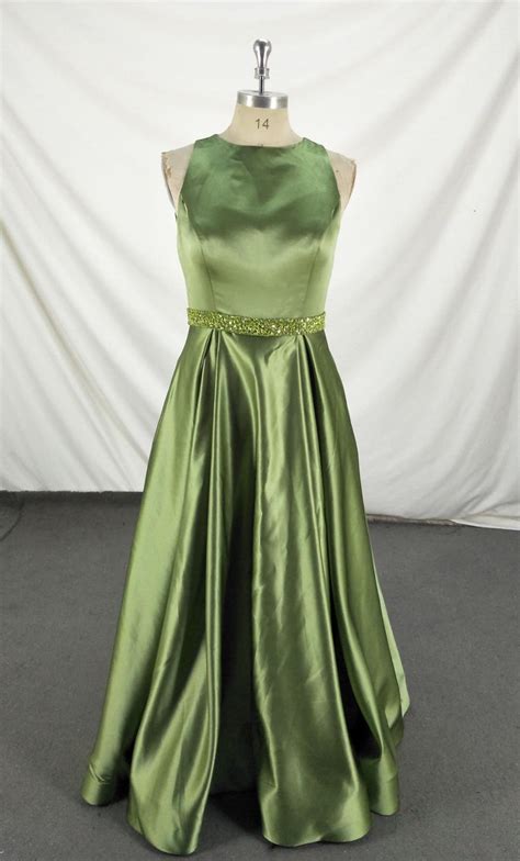 Satin Sage Green Prom Dress With Sash A Line Junior Prom Dresses Long