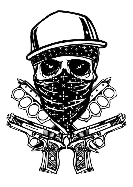 Cara De Calavera Urbana Con Armas Vector Premium