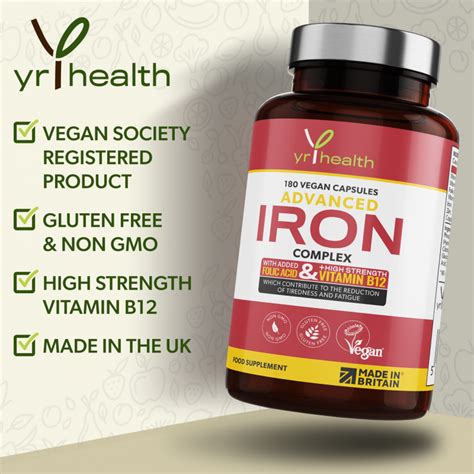 Iron Supplement 20mg Maximum Strength Complex For Men And Women With Vitamin B12 Folic Acid