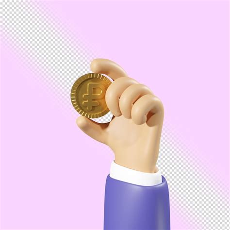 Premium Psd The Hand Holds A Gold Coin Of The Russian Ruble D Render