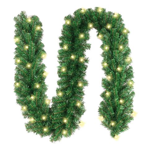 10 Ft Christmas Garland With 40 Led Warterproof String Light Pre Lit Green Artificial Xmas