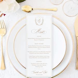 Isabella Wedding Menus Elegant Menu Cards For Wedding Printed Wedding