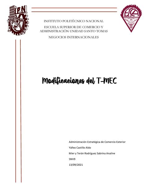 Modificaciones Del T Mec En Comparación Del Tlcan Y Los Principales