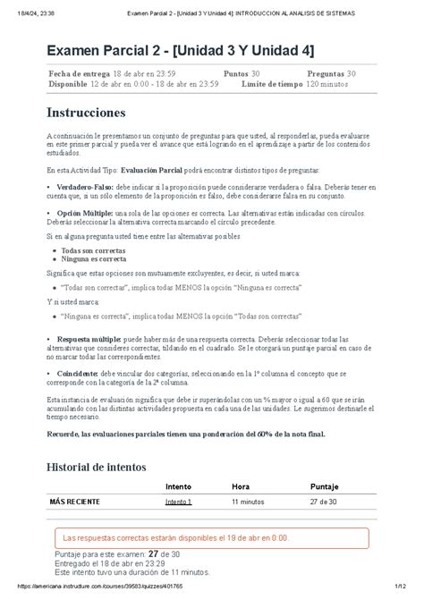 Examen Parcial 2 Unidad 3 Y Unidad 4 Introduccion AL Analisis DE