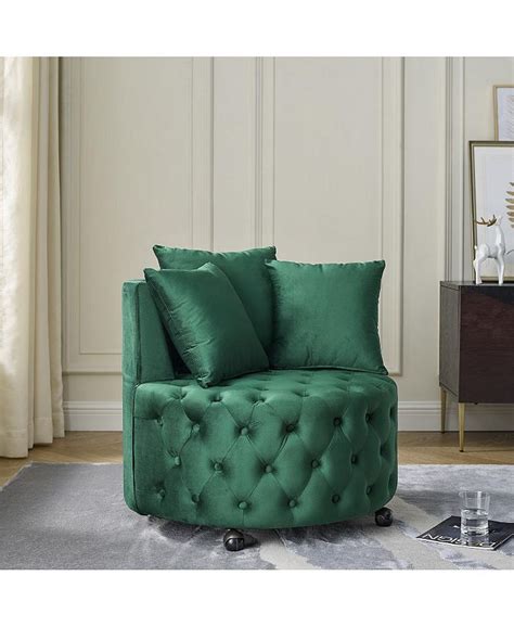 Simplie Fun Velvet Upholstered Swivel Chair For Living Room With Button Tufted Design And