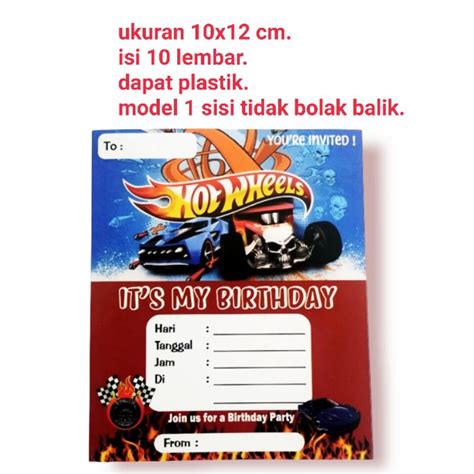 Jual Kartu Undangan Ulang Tahun Happy Birthday Ultah Karakter Hotwheel Hotwheels Hot Wheel