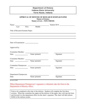 Fillable Online Indstate When Department Chairperson S Signature Is