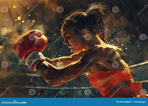 Female Boxer Throwing Punch During Boxing Match Illustration Stock