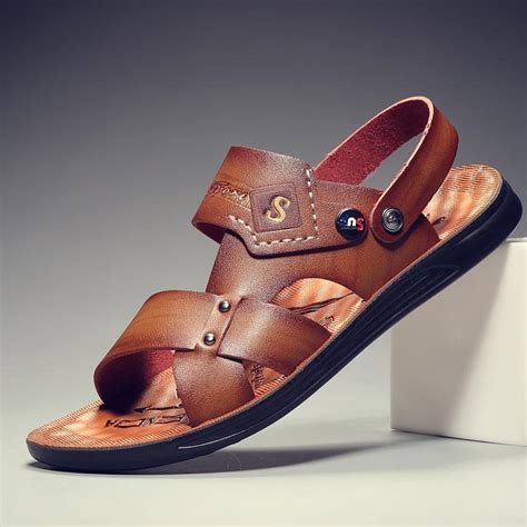 Buy Men Sandal Summer Beach Leather Sandals Casual Peep Toe Sandals At Affordable Prices — Free