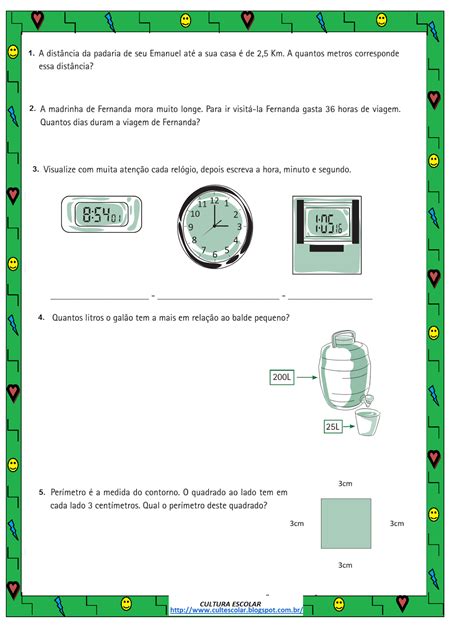 Cultura Escolar Grandezas E Medidas Ano