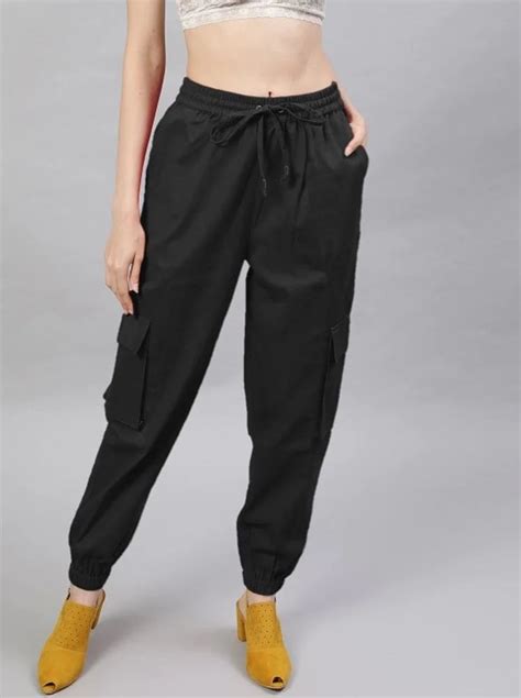 Solid Black Women Poly Cotton Jogger Pant Daily Wear At Rs 390 Piece