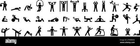 Exercise And Fitness Icons Gym And Workout Set Person Yoga Exercises