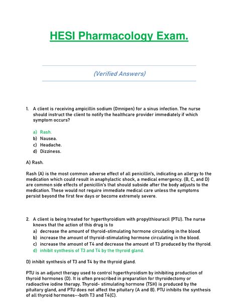 HESI Pharmacology Exam Latest 2021 2022 Verified Answers