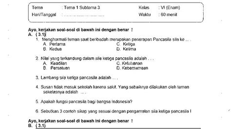 Soal Ulangan Kelas 6 Tema 1 Subtema 3 Dan Kunci Jawabannya