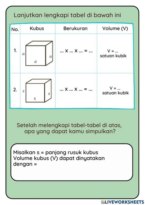 Volume Kubus online exercise for Kelas 8 | Live Worksheets