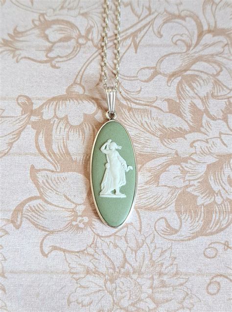 Vintage Sage Green Wedgwood Jasperware Pendant Hygieia Greek Goddess Of