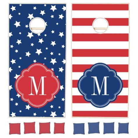 Stars And Stripes 4th Of July Monogram Cornhole Set Zazzle Cornhole