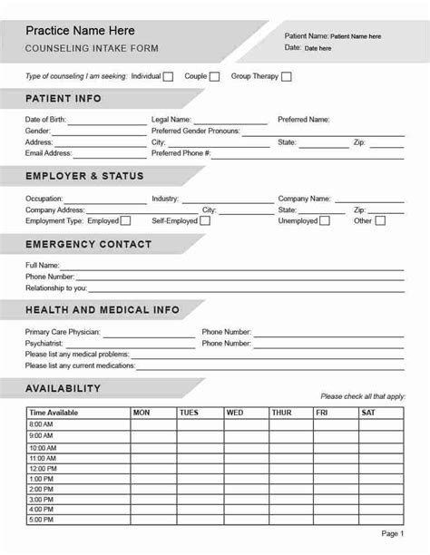 Printable Counselling Intake Form Template Printable Forms Free Online