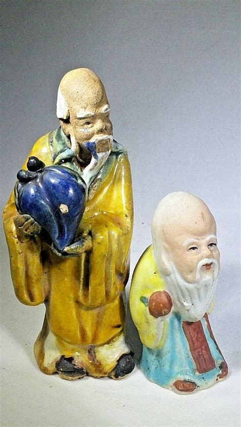 Lot Of 2 Asian Mudman Figurine And Chinese Ceramic Wise Man Vintage