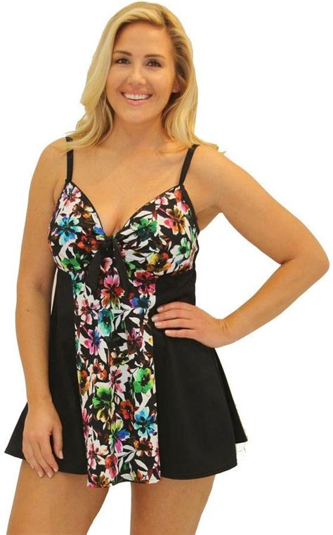 Fit4u Plus Size Havana Vintage Tie Front Swimdress Vintage Style Swimsuit Feel Fantastic Look