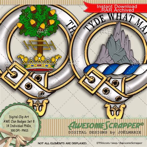 Scottish Clan Badges Set8 Digital Clip Art By Awesomescrapper High