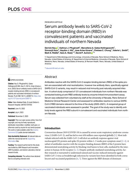 PDF Serum Antibody Levels To SARS CoV 2 Receptor Binding Domain RBD