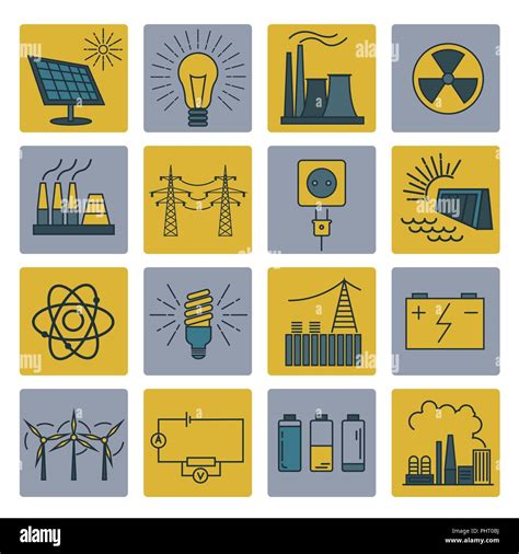 Power Energy Icon Set Colour Version Design Vector Illustration Stock