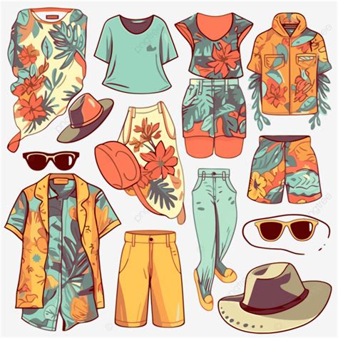 Ropa De Verano Vector PNG Pegatina Clipart Ropa Tropical En El Estilo