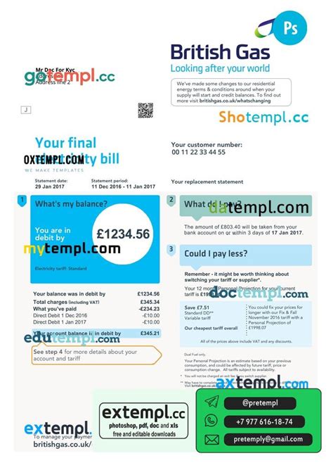 Example United Kingdom British Gas Utility Bill Psd Template Extemplcc