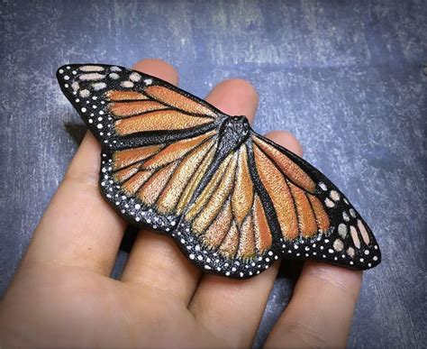 Hand Tooled Leather Monarch Butterfly Brooch Original Gift For Her