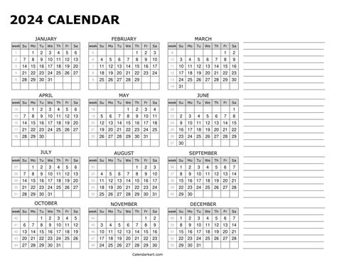 2024 Calendar Printable One Page With Week Numbers Liane Othelia