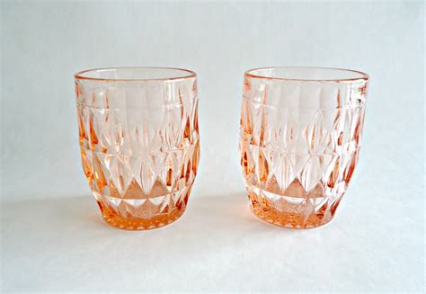 2 Pink Windsor Diamond Depression Glass Water Tumblers Etsy