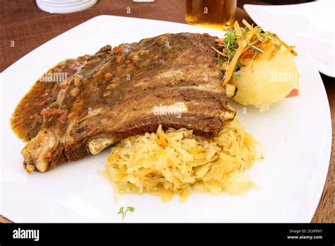 Traditional Germany Food Spare Ribs From Pork With Sauerkraut And