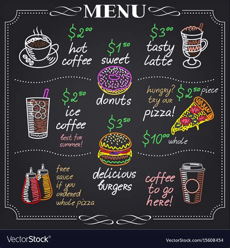 Cafe menu design on chalkboard Royalty Free Vector Image