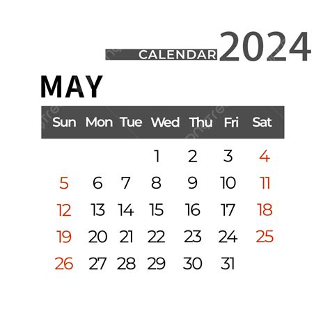 Calendario Del Mes De Mayo De Con Amarillo Y Negro Vector Png