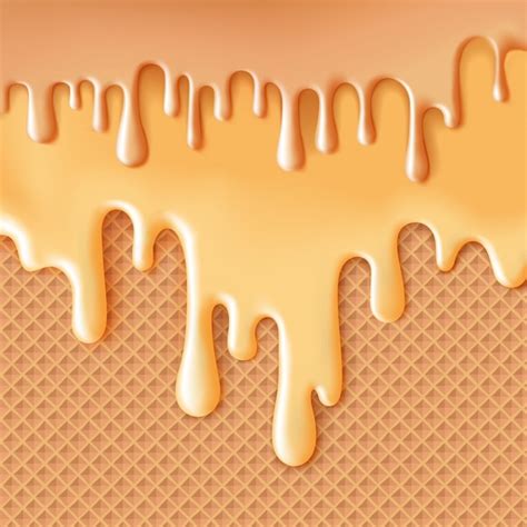 Premium Vector Flowing Caramel Glaze On Wafer Texture Sweet Food