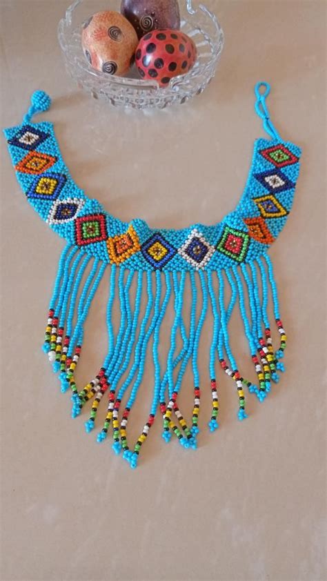 On Sale Blue Zulu Beaded Choker African Choker Necklace Beaded