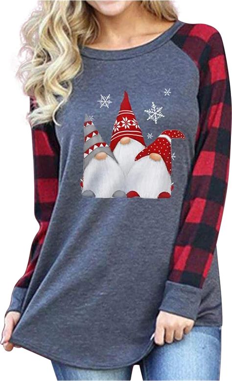 Jiegorge Crewneck Sweatshirts Women Womens O Neck Long Plaid Sleeve